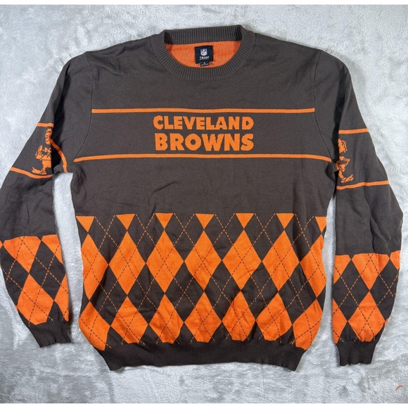 Cleveland Browns Sweater Mens XL Brown Orange NFL Football Pullover Argyle - Picture 1 of 9